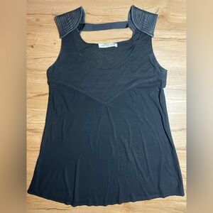 Peter Som Black Leather Shoulder Top Size L Designer Sleeveless Luxury Couture